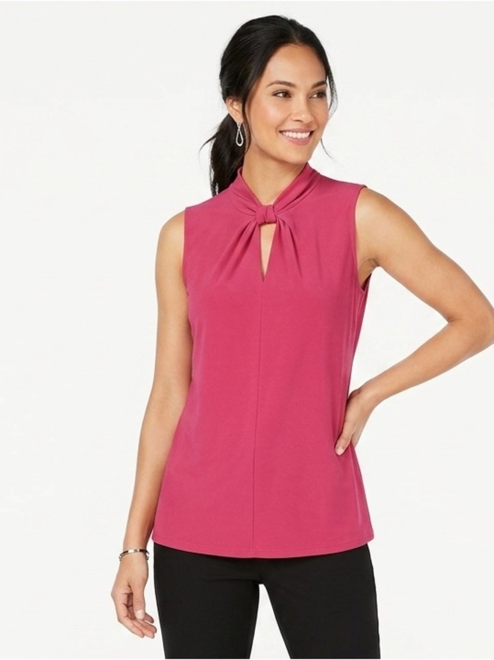 ALFANI Twist Neck Knit Top Petite Small PS Galleria Pink NWT $60